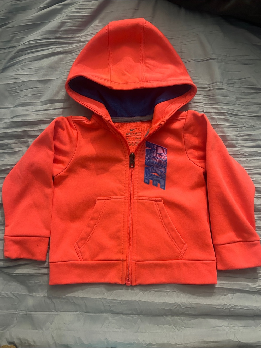 Nike Kids Orange Hooded Full-Zip Sweatshirt with Blue Logo